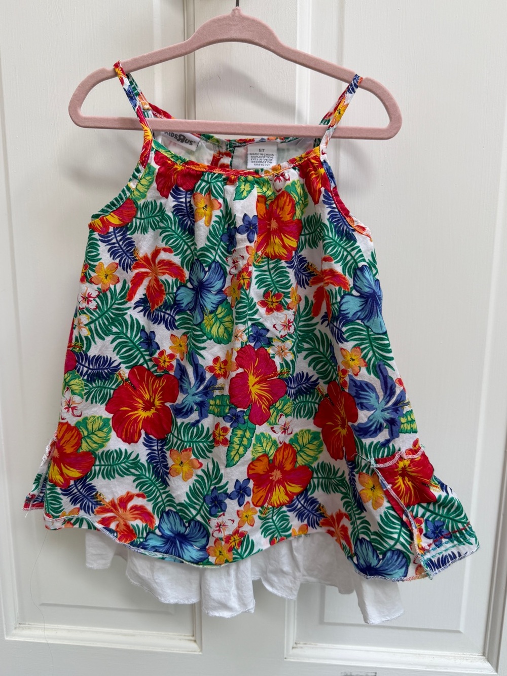 VINTAGE Kids R Us Girls 5T White Topical Floral Print Sleeveless Cami Blouse Top